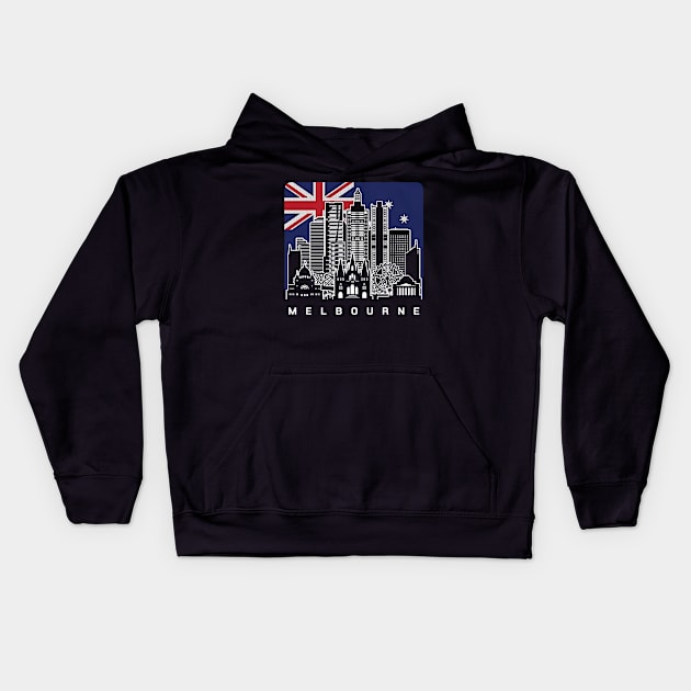 Melbourne Australia Skyline Australian Flag Kids Hoodie by travel2xplanet